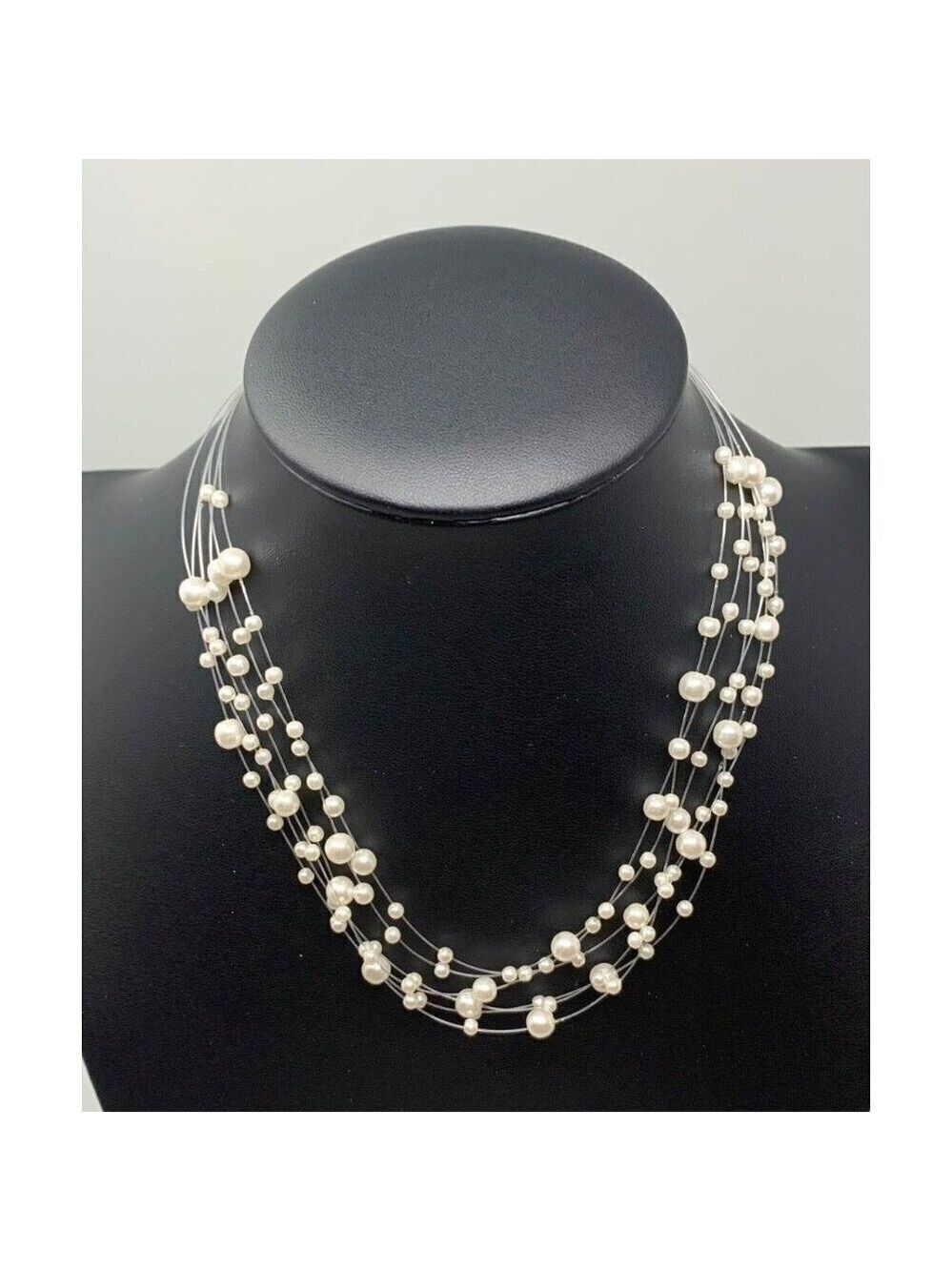 CHRISTINA Necklace Earring Jewelry Set White PEARL ILLUSION Party Gift Prom Adju